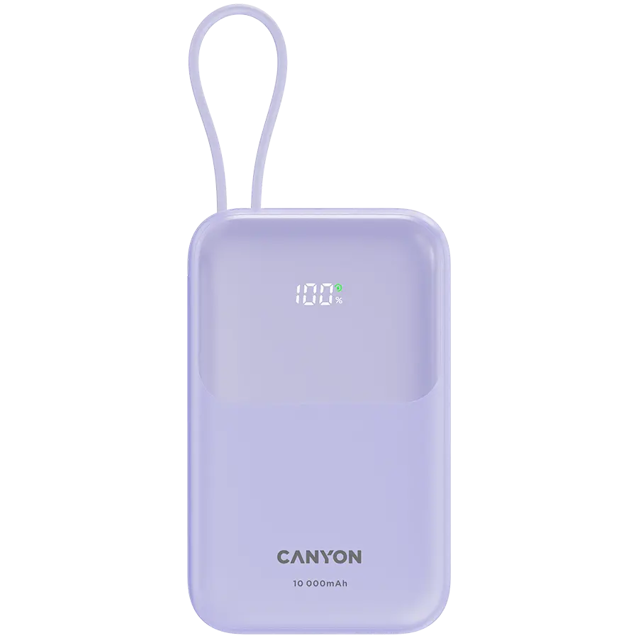 CANYON power bank OnPower 101 με ενσωματωμένο καλώδιο 10000 mAh PD22.5W Μωβ