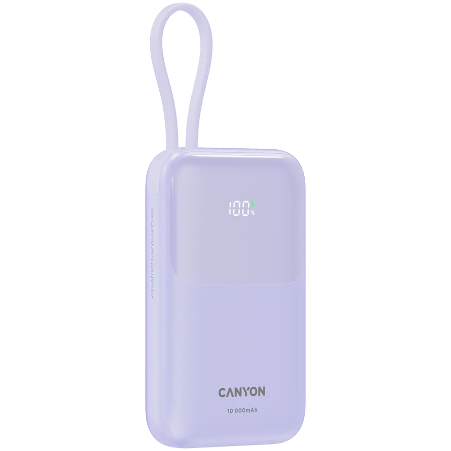 CANYON power bank OnPower 101 built-in cable 10000 mAh PD22.5W Purple - image 2