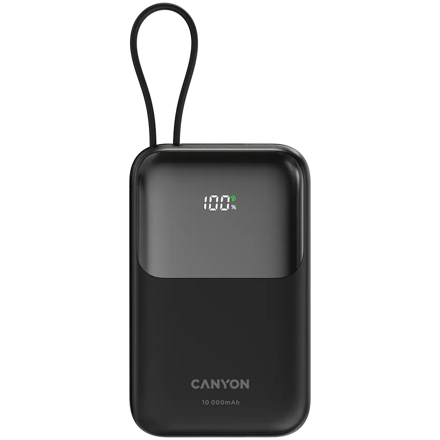 CANYON power bank OnPower 101 cu cablu încorporat 10000 mAh PD22.5W Negru
