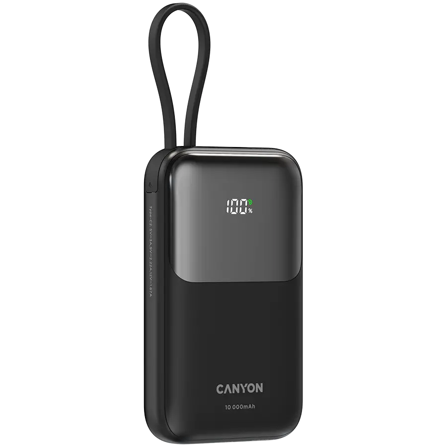 CANYON power bank OnPower 101 built-in cable 10000 mAh PD22.5W Black - image 2