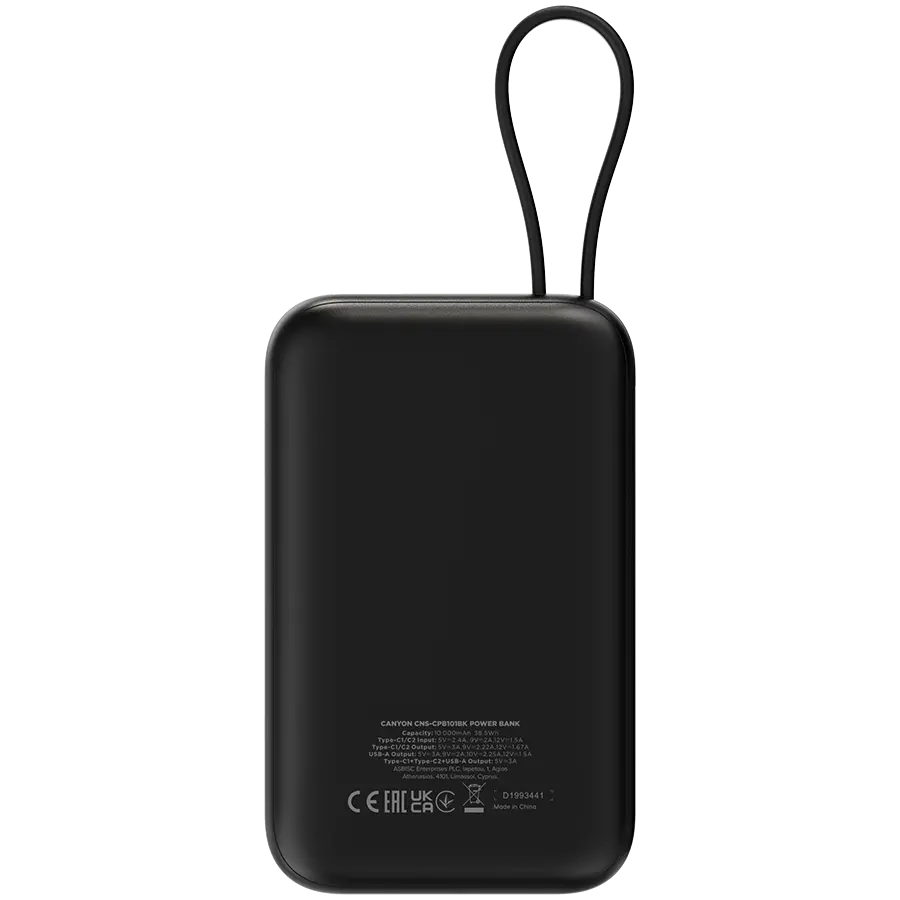 CANYON power bank OnPower 101 built-in cable 10000 mAh PD22.5W Black - image 3