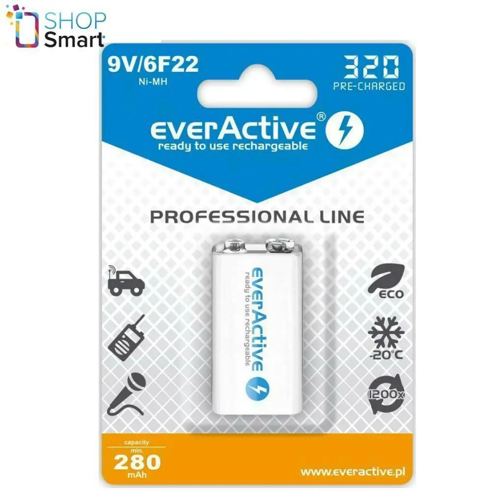 Акумулаторна Батерия R22 9V NiMH 280mAh/320 precharged 1бр. в опаковка EVERACTIVE