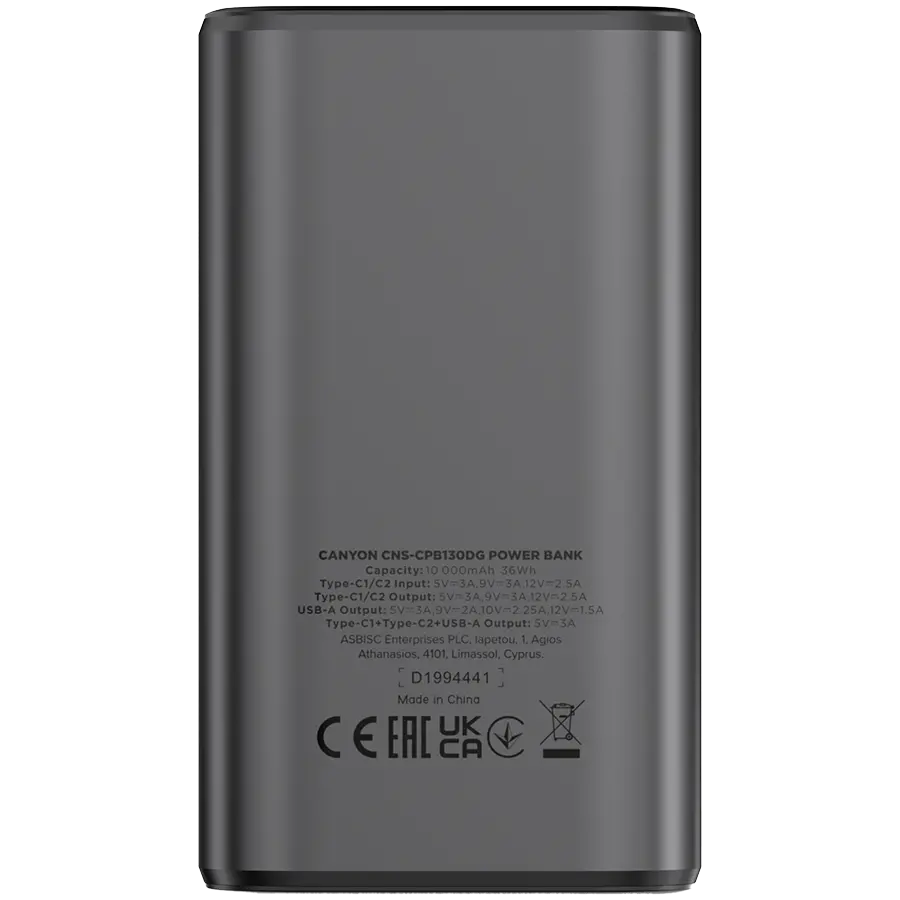 CANYON power bank OnPower 130 TFT 10000 mAh PD30W Dark Grey - image 2