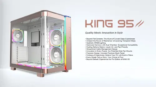 Montech кутия KING 95 Pro, Dual Chamber Mid-tower Case, 6 ARGB Fans, 2 Front Panels, Rose Gold - image 2