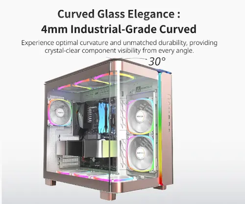 Montech кутия KING 95 Pro, Dual Chamber Mid-tower Case, 6 ARGB Fans, 2 Front Panels, Rose Gold - image 3