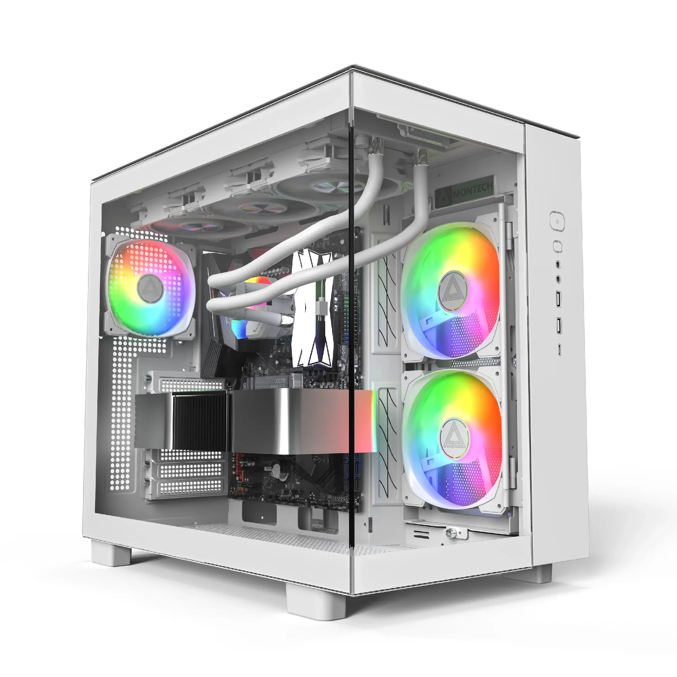 Montech carcasă KING 65 Pro, Mid-tower cu cameră dublă, 3 ventilatoare ARGB, Alb
