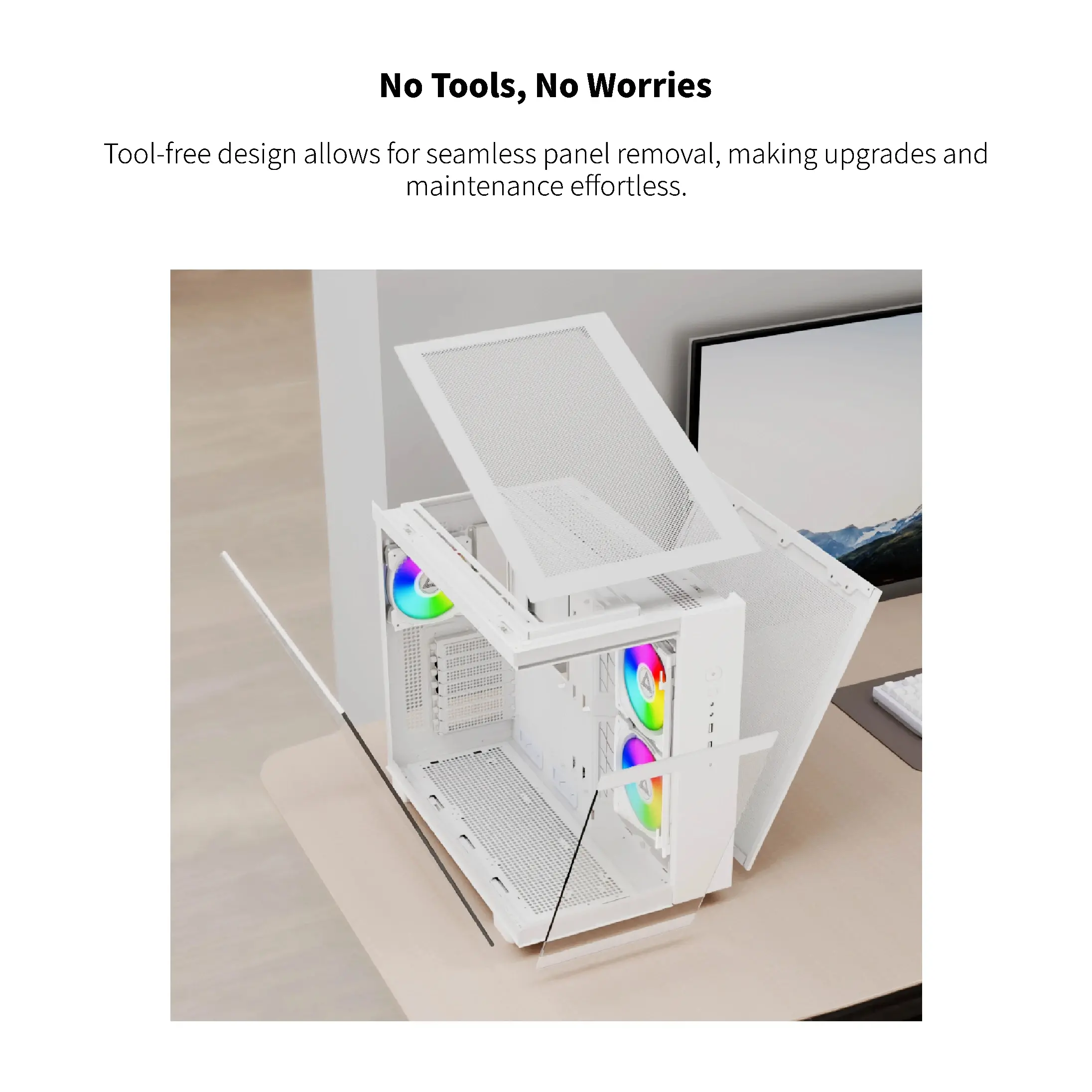 Montech кутия KING 65 Pro, Dual Chamber Mid-tower Case, 3 ARGB Fans, White - image 8