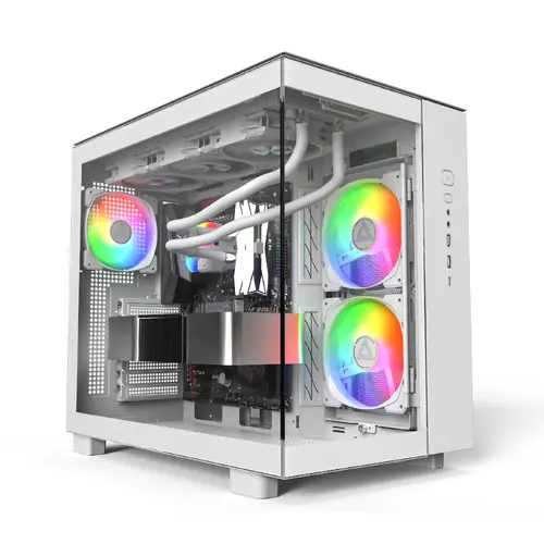 Montech κουτί KING 65 Pro, Mid-tower με διπλό θάλαμο, 3 ανεμιστήρες ARGB, Λευκό - 1