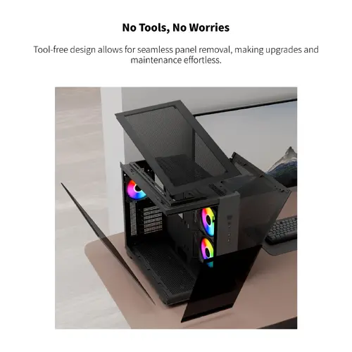 Montech carcasă KING 65 Pro, Mid-tower cu cameră dublă, 3 ventilatoare ARGB, Negru - 9