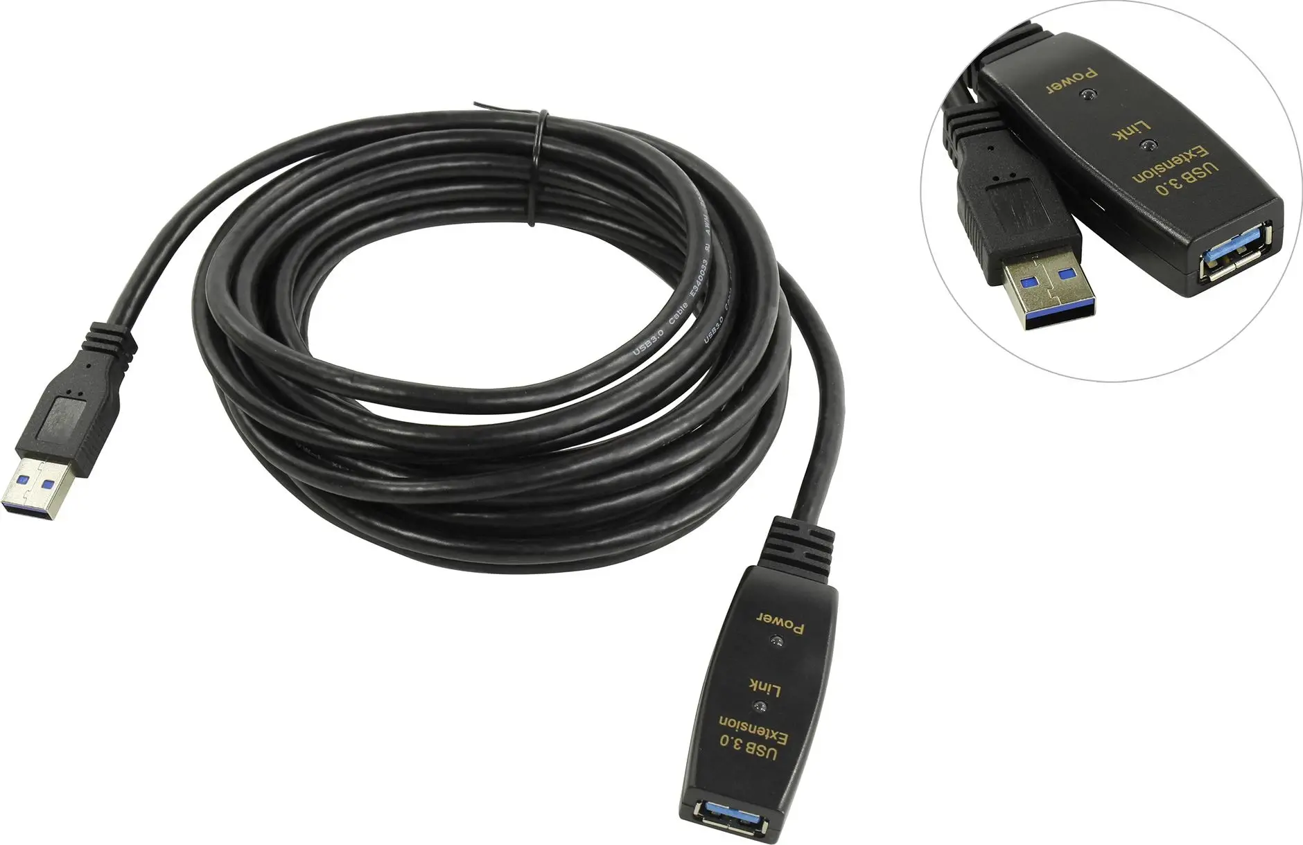 VCom Кабел удължение USB 3.0 AM / AF Active Extension Cable 5M Black - CU827A-5.0m - image 3