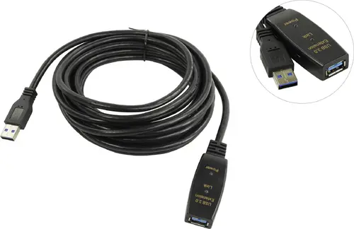 VCom Кабел удължение USB 3.0 AM / AF Active Extension Cable 5M Black - CU827A-5.0m - image 3