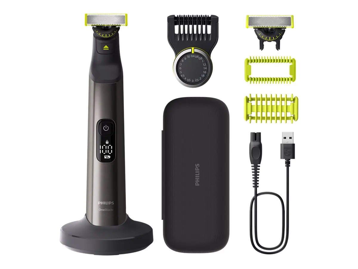 PHILIPS OneBlade Pro 360 Face and Body Подстригване оформяне и бръснене Гребен оформяне 20 настройки твърд калъф за съхранение