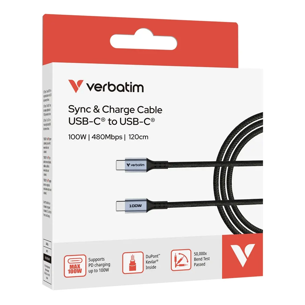 Кабел, Verbatim Sync & Charge USB-C to USB-C 100W 120 cm - image 3