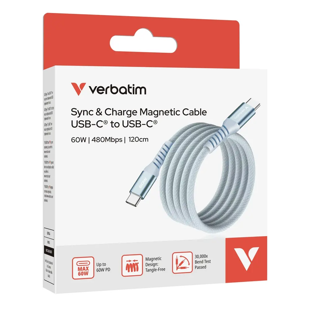 Кабел, Verbatim Sync & Charge USB-C to USB-C 60W Magnetic 120 cm - Blue - image 4