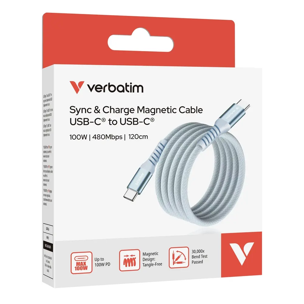 Кабел, Verbatim Sync & Charge USB-C to USB-C 100W Magnetic 120 cm - Blue - image 4