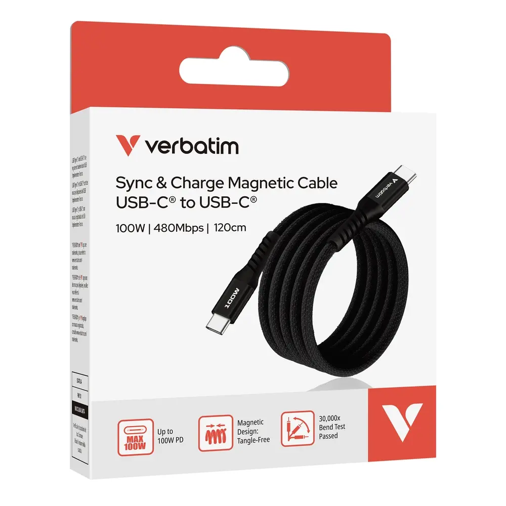 Кабел, Verbatim Sync & Charge USB-C to USB-C 100W Magnetic 120 cm - Black - image 4