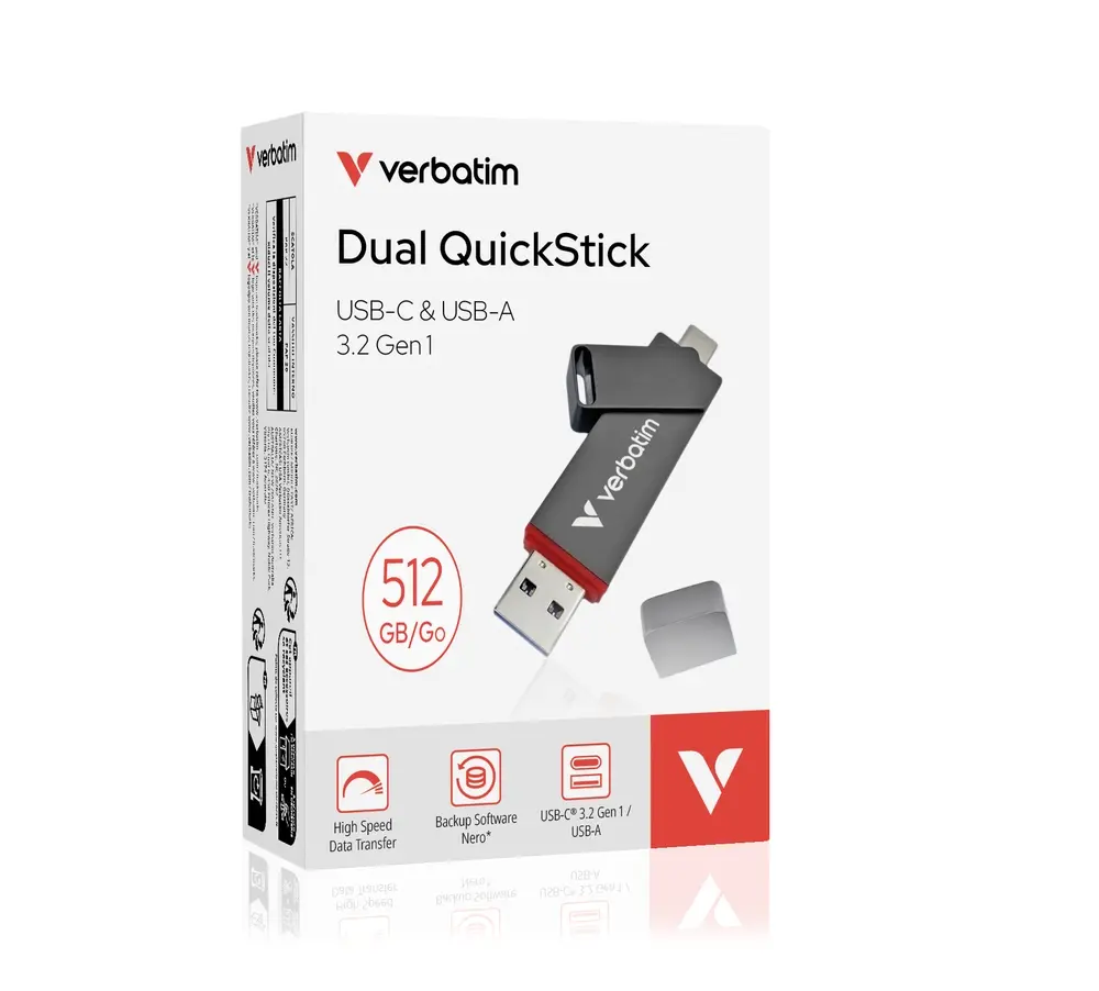 Твърд диск, Verbatim Dual QuickStick USB-C & USB-A USB 3.2 Gen 1 512GB - image 4