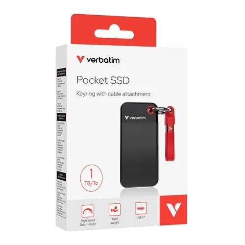 Твърд диск, Verbatim Pocket SSD USB 3.2 Gen 2 1TB Black/Red - image 4