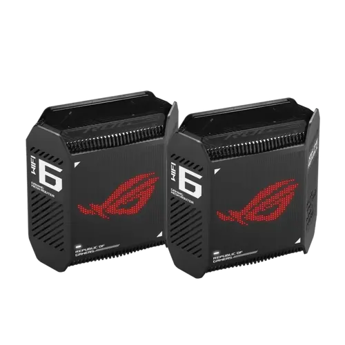 Меш система, Asus Gaming Mesh WiFi system, ROG Rapture GT6 2PK, AX10000,Tri-Band, up to 540m2, Tri-Core 1.7GHz CPU, 256MB/512MB Flash/RAM, 2.5G port, AiProtection Pro, Adaptive QoS, VPN server/client, IPTV, OFDMA, MU-MIMO, Beamforming, Link Aggregation, AiMesh, Black - image 1