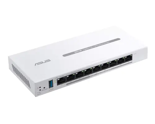 Рутер, Asus Business Gigabit PoE+ VPN Wired Router, ExpertWiFi EBG19P, 8 PoE+ ports, 123W, 1 gigabit WAN+2 gigabit WAN/LAN, USB 3.2, PoE centralized control, SDN, guest portal, Multi-WAN, Commercial-Grade Network Security & VPN, wall mounting,White - image 1