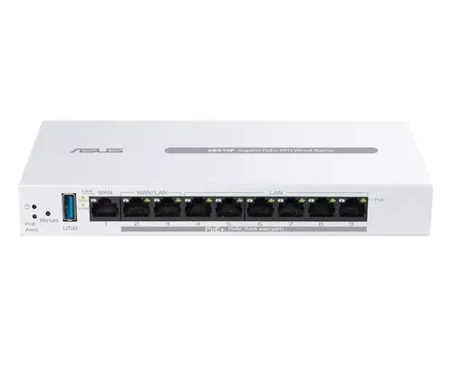 Рутер, Asus Business Gigabit PoE+ VPN Wired Router, ExpertWiFi EBG19P, 8 PoE+ ports, 123W, 1 gigabit WAN+2 gigabit WAN/LAN, USB 3.2, PoE centralized control, SDN, guest portal, Multi-WAN, Commercial-Grade Network Security & VPN, wall mounting,White - image 2