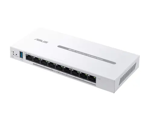 Рутер, Asus Business Gigabit PoE+ VPN Wired Router, ExpertWiFi EBG19P, 8 PoE+ ports, 123W, 1 gigabit WAN+2 gigabit WAN/LAN, USB 3.2, PoE centralized control, SDN, guest portal, Multi-WAN, Commercial-Grade Network Security & VPN, wall mounting,White