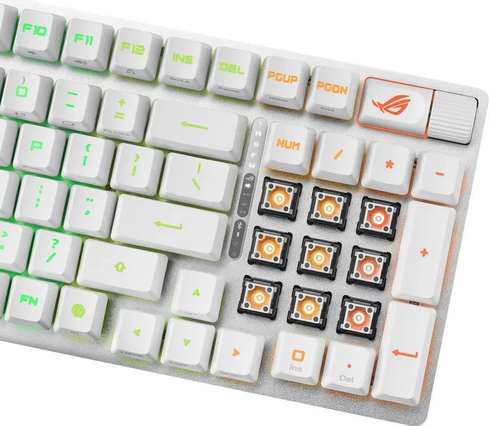 Клавиатура, Asus ROG Strix Scope II 96 Wireless Gaming Keyboard, Tri-Mode Connection, Dampening Foam & Switch-Dampening Pads, Hot-Swappable Pre-lubed ROG NX Snow Mechanical Switches, PBT Keycaps, RGB-White - image 5