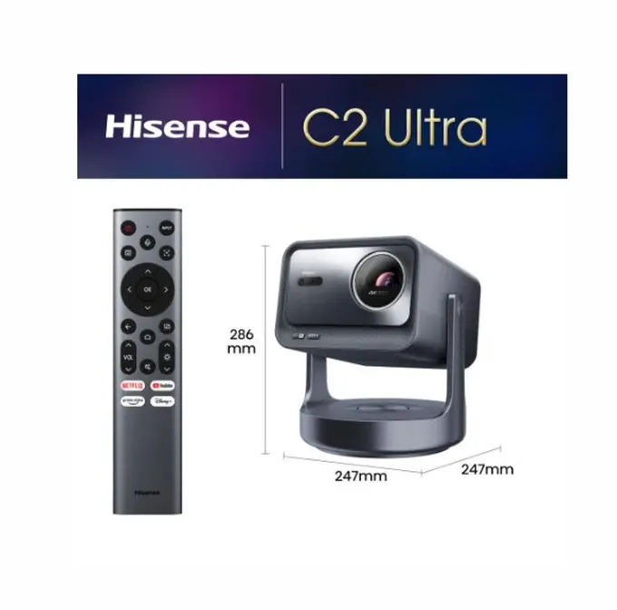 Мултимедиен проектор, Hisense C2 Ultra Smart mini Laser Projector, 4K Ultra HD 3840x2160, 2000:1, 3000 lum, 60 Hz, Optical Zoom& Digital Zoom,Dolby Vision, IMAX enhanced,Dolby Vision, HDR10+, HDR10, HLG, 2*10W+20W Subwoofer,Designed for XBOX - image 1