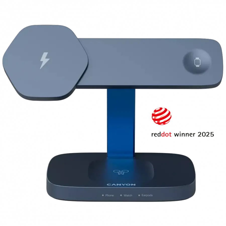 CANYON Stație de încărcare wireless Hexagon 310 3in1 Gri închis/Albastru