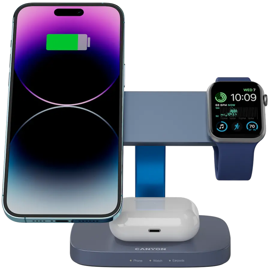 CANYON Wireless Charging Station Hexagon 310 3in1 DarkGrey/Blue - image 4