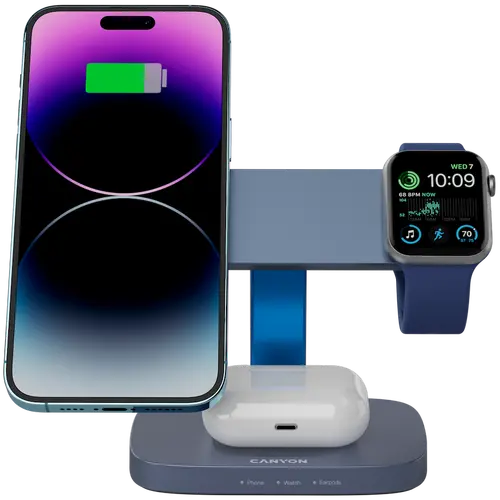 CANYON Wireless Charging Station Hexagon 310 3in1 DarkGrey/Blue - image 4