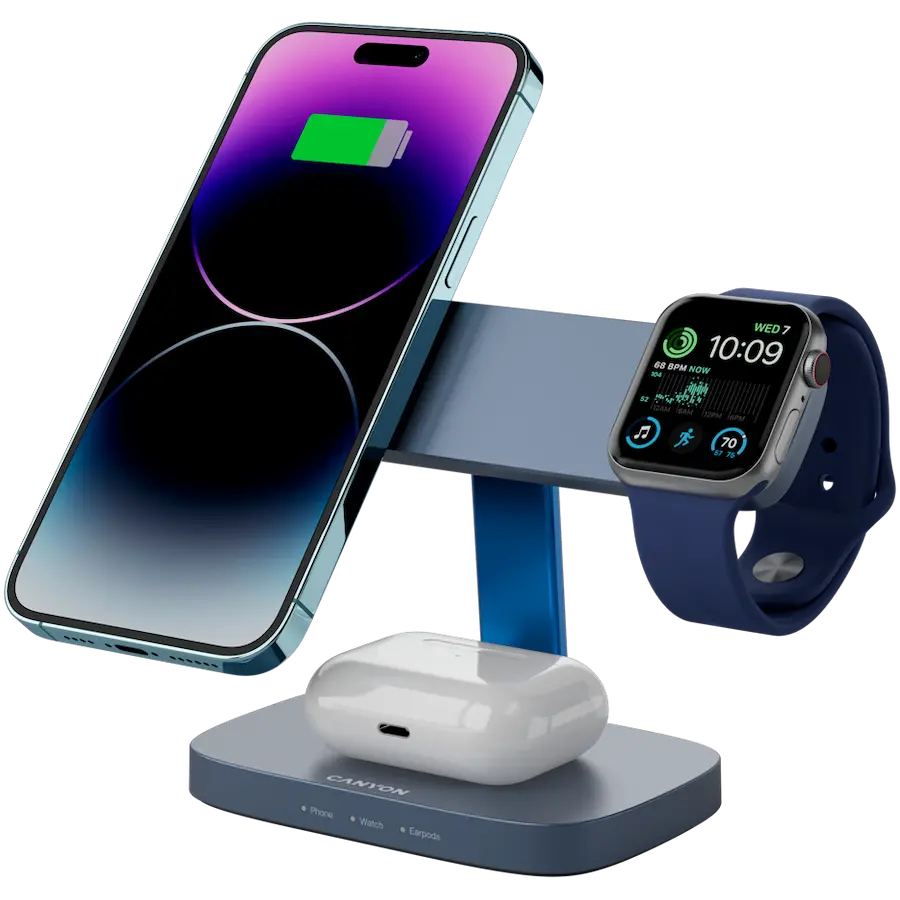 CANYON Wireless Charging Station Hexagon 310 3in1 DarkGrey/Blue - image 5