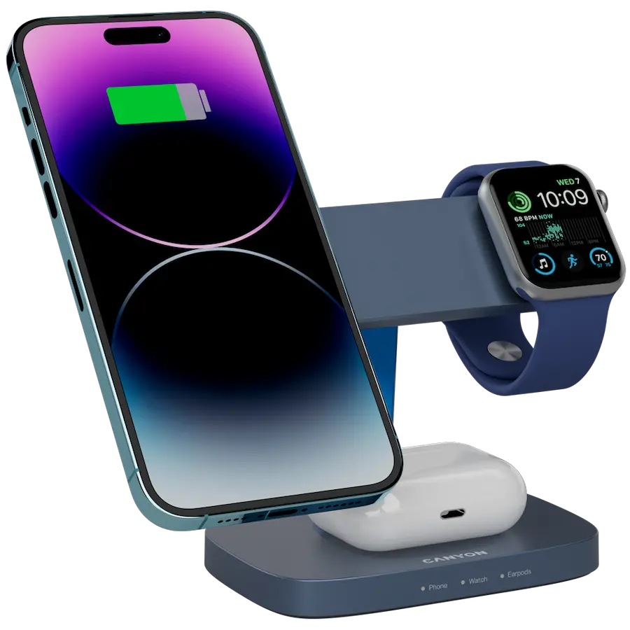 CANYON Wireless Charging Station Hexagon 310 3in1 DarkGrey/Blue - image 6