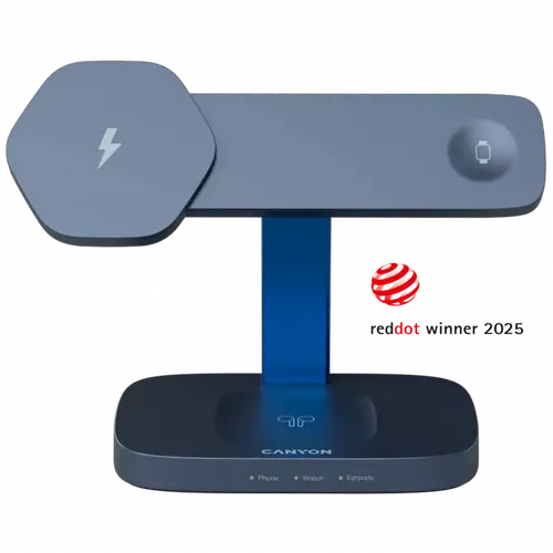 CANYON Stație de încărcare wireless Hexagon 310 3in1 Gri închis/Albastru - 1
