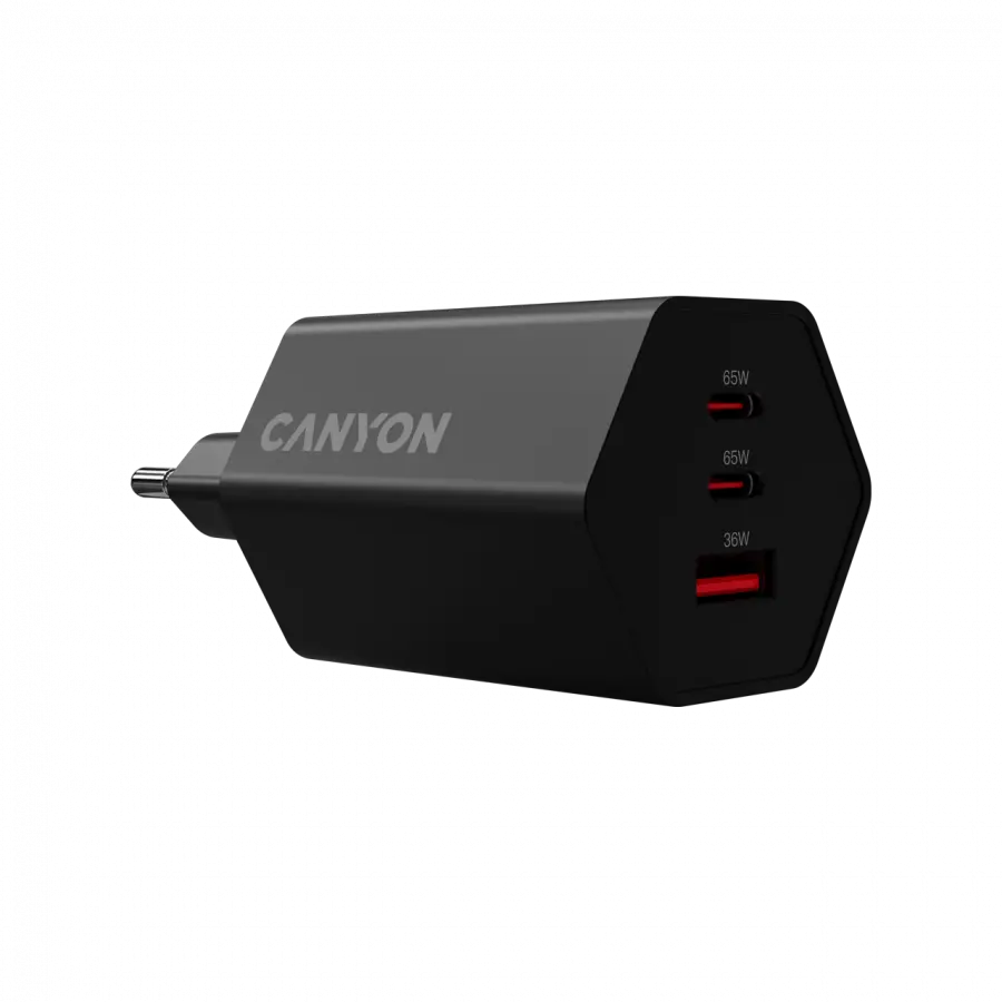 CANYON charger HEXAGON 65 GaN 65W 2xPD 1xQC EU Black - image 1