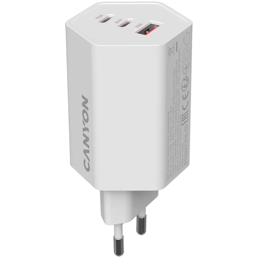 CANYON Φορτιστής HEXAGON 65 GaN 65W 2xPD 1xQC EU Λευκό