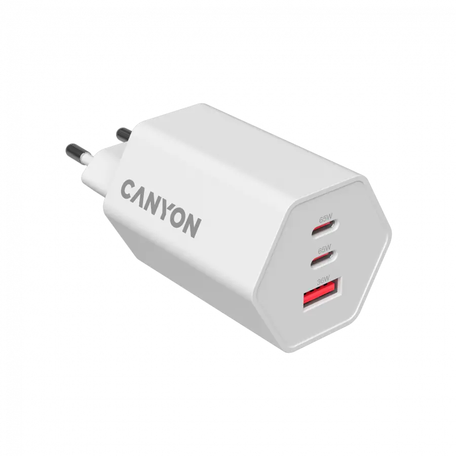 CANYON charger HEXAGON 65 GaN 65W 2xPD 1xQC EU White - image 2