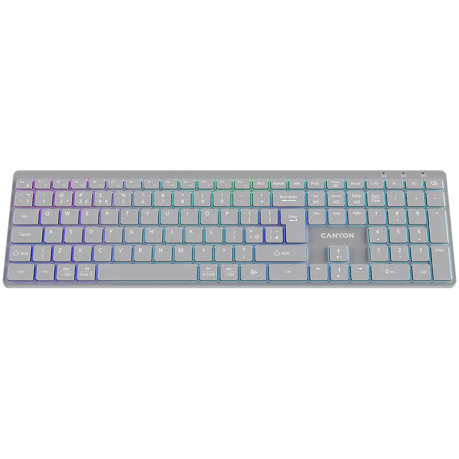 CANYON keyboard HKB-W11 UK/US RGB Dual Mode Wireless Grey - image 1