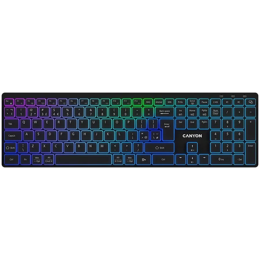 CANYON πληκτρολόγιο HKB-W11 UK/US RGB Dual Mode Ασύρματο Μαύρο