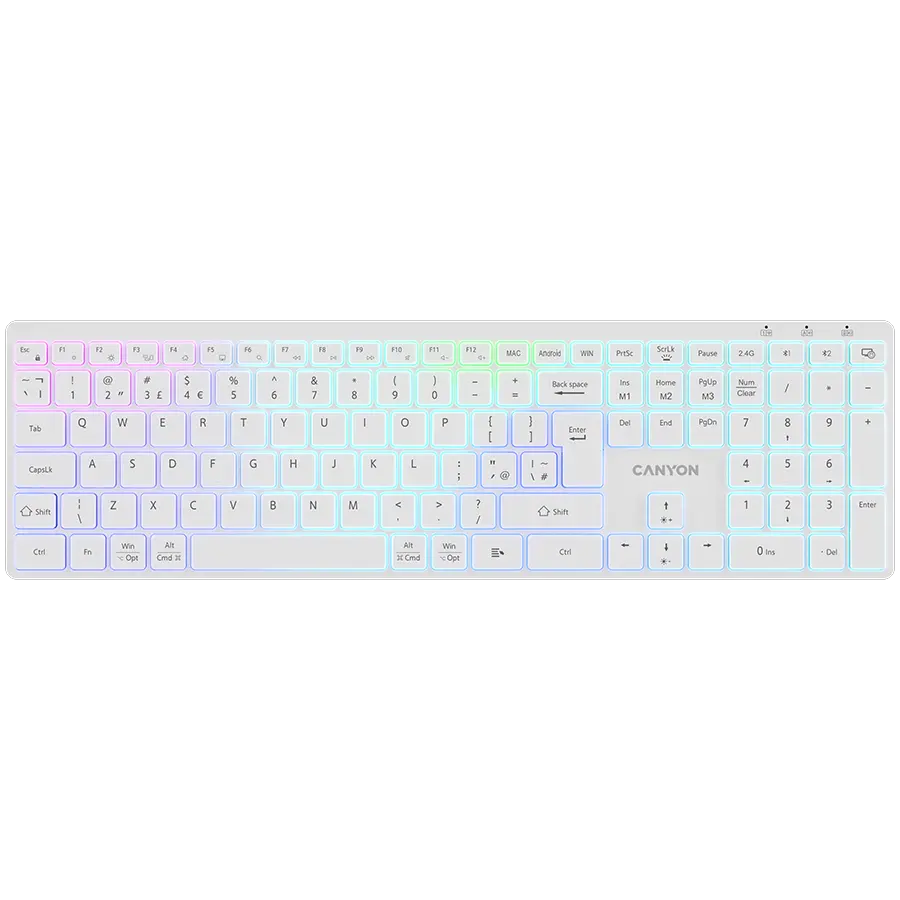 CANYON πληκτρολόγιο HKB-W11 UK/US RGB Dual Mode ασύρματο Λευκό