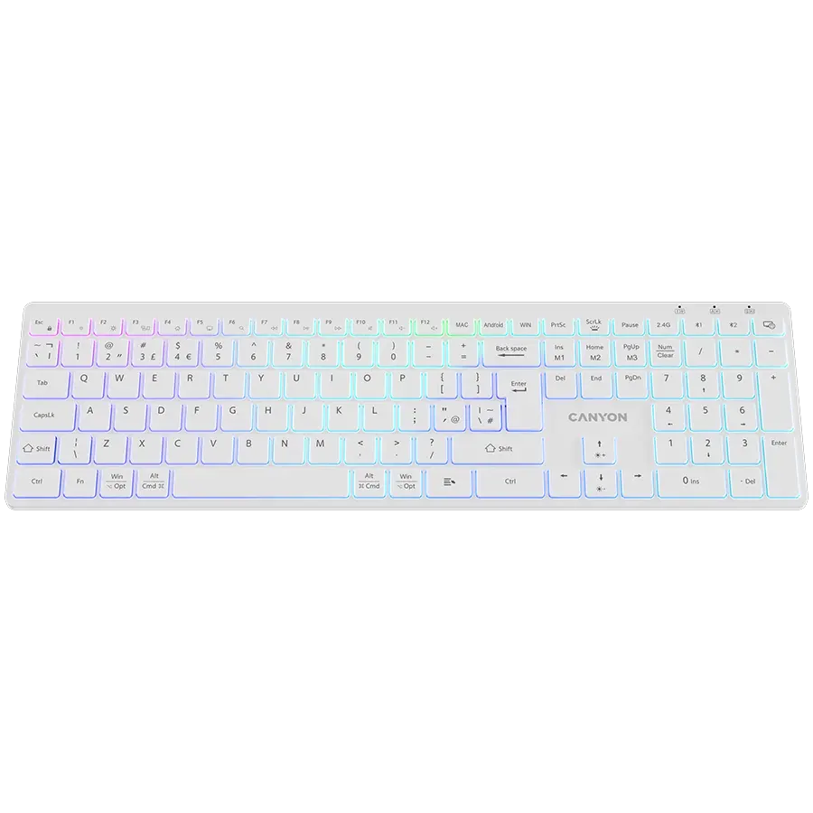 CANYON keyboard HKB-W11 UK/US RGB Dual Mode Wireless White - image 1