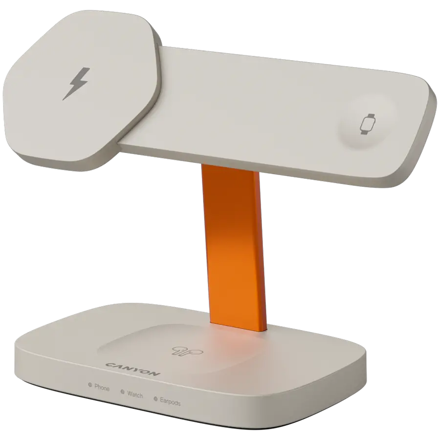 CANYON Wireless Charging Station Hexagon 310 3in1 LightGrey/Orange - image 1