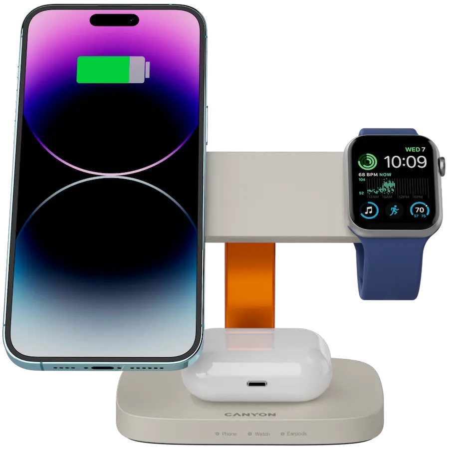 CANYON Wireless Charging Station Hexagon 310 3in1 LightGrey/Orange - image 4