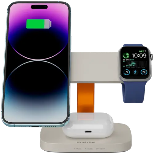 CANYON Wireless Charging Station Hexagon 310 3in1 LightGrey/Orange - image 4
