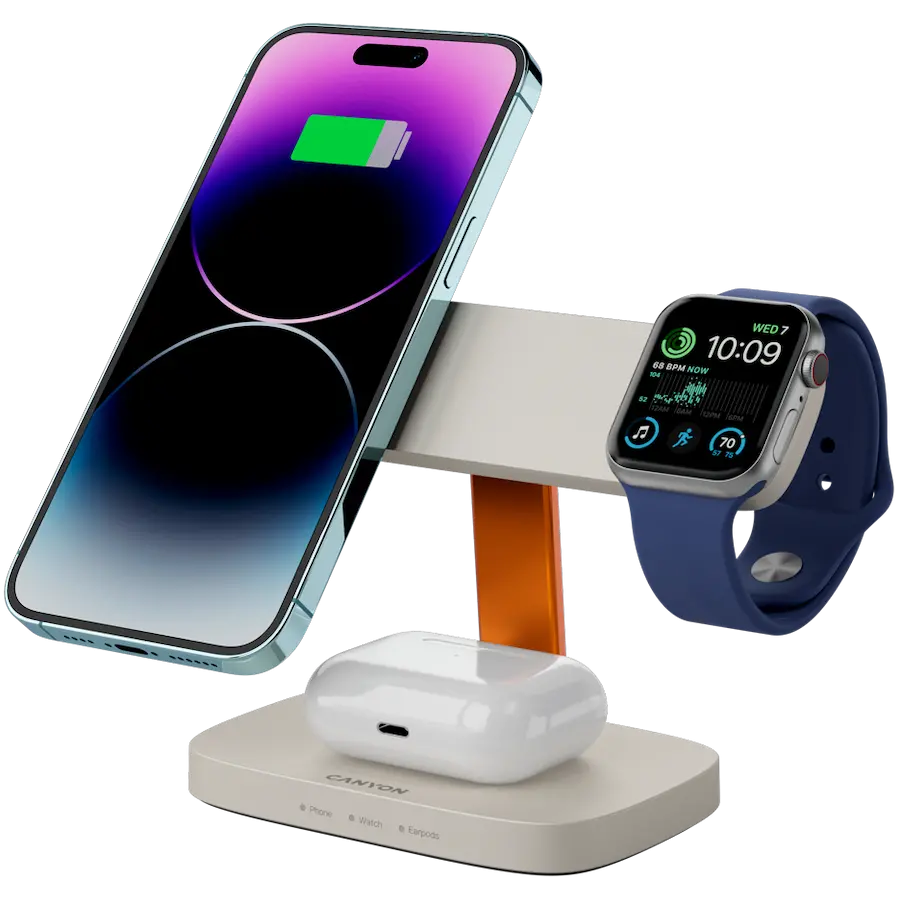 CANYON Wireless Charging Station Hexagon 310 3in1 LightGrey/Orange - image 5