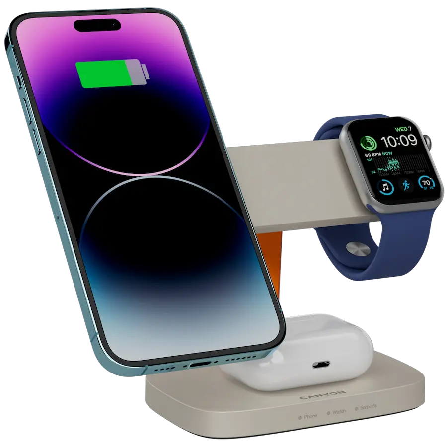 CANYON Wireless Charging Station Hexagon 310 3in1 LightGrey/Orange - image 6