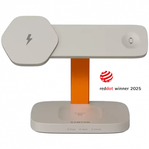 CANYON Stație de încărcare wireless Hexagon 310 3în1 gri deschis/portocaliu - 1