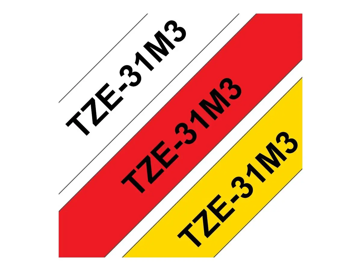 BROTHER TZE31M3 tape cassette 12mmx8m 3 Pack TZ231 white black TZ431 red black TZ631 yellow black laminate - image 1