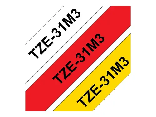 BROTHER TZE31M3 tape cassette 12mmx8m 3 Pack TZ231 white black TZ431 red black TZ631 yellow black laminate - image 1