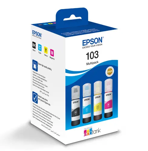 КОМПЛЕКТ 4 БУТИЛКИ МАСТИЛО ЗА EPSON  EcoTank L1110/L3100/L3101/L3110/L3150/L5190 - /103/ - Multipack - BK/C/M/Y - 4 x 70 ml - PN C13T00S64A  - image 1